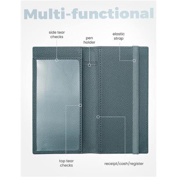 Vegan Leather Checkbook Cover with Pen Holder Divider for Duplicate Checks - Picture 3 of 7